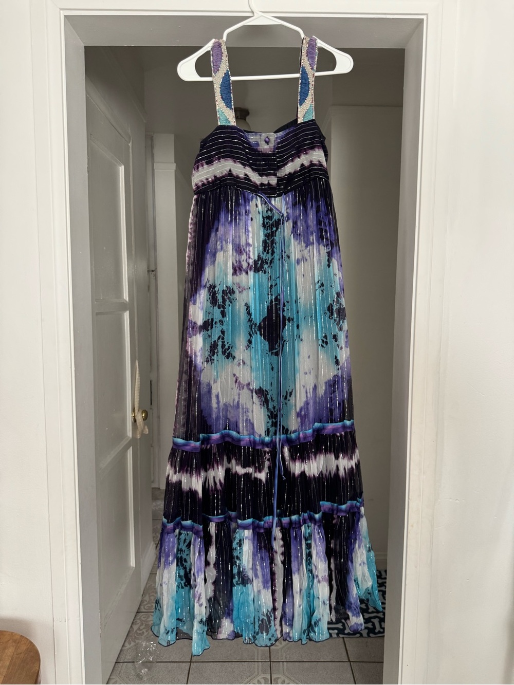 Anna Sui boho flowy maxi dress in a tie dye